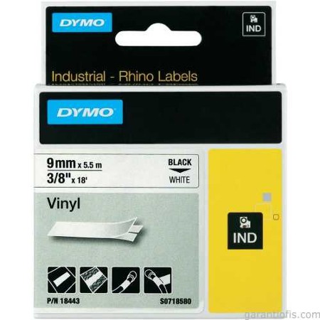 DYMO RHINOPRO RENKLI VINIL 9MMX5,5M SIYAH-BEYAZ SERIT 14482