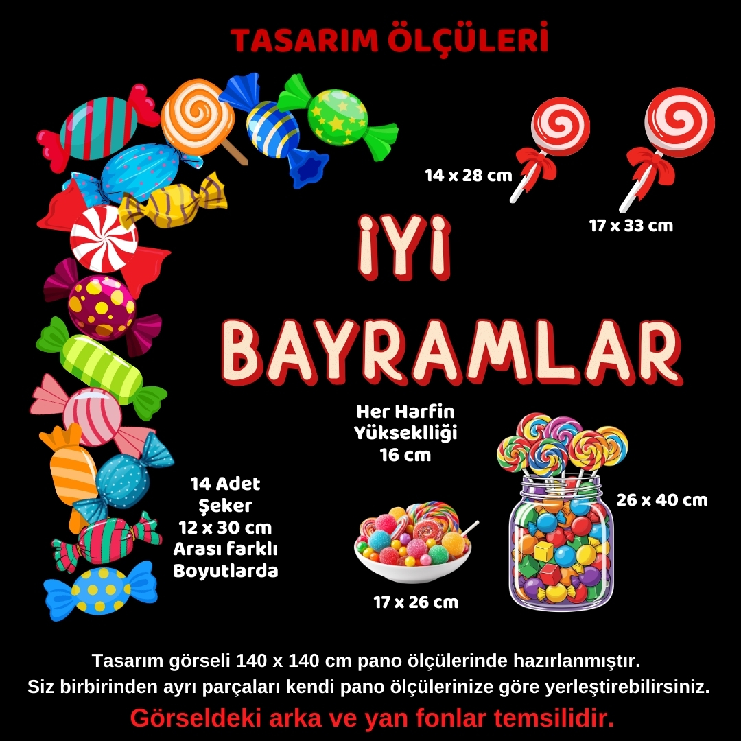 İyi Bayramlar Parçalı Okul Panosu Süsü | Kesilmiş Bristol Karton Figür Seti İyi Bayramlar Parçalı Okul Panosu Süsü | Kesilmiş Bristol Karton Figür Seti