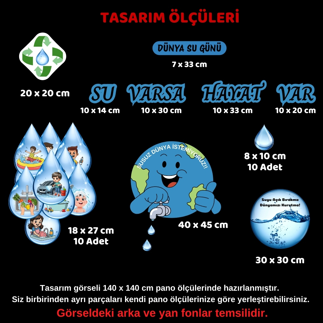 Dünya Su Günü Parçalı Okul Panosu Süsü | Su Tasarrufu Temalı Figür Seti