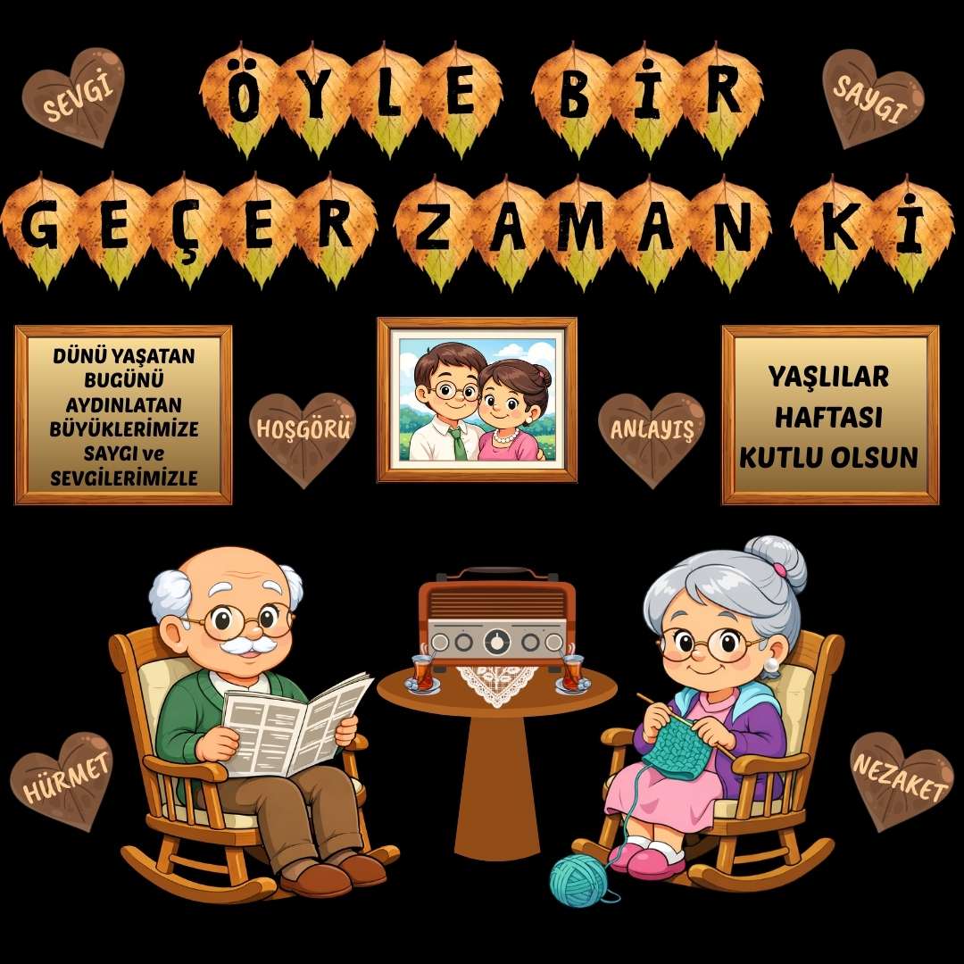 Yaşlılar Haftası Parçalı Okul Panosu Süsü | Değerler Eğitimi Temalı Figür Seti