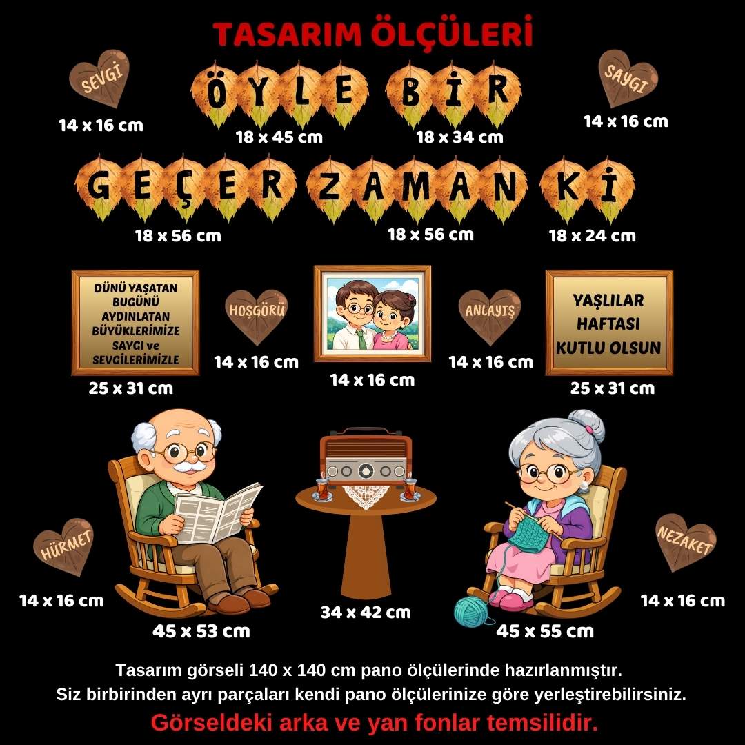 Yaşlılar Haftası Parçalı Okul Panosu Süsü | Değerler Eğitimi Temalı Figür Seti