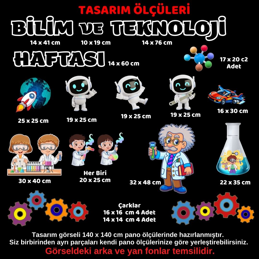 Bilim ve Teknoloji Haftası Parçalı Pano Süsü – Hazır Kesimli Bristol Karton Okul ve Sınıf Panosu Dekoru