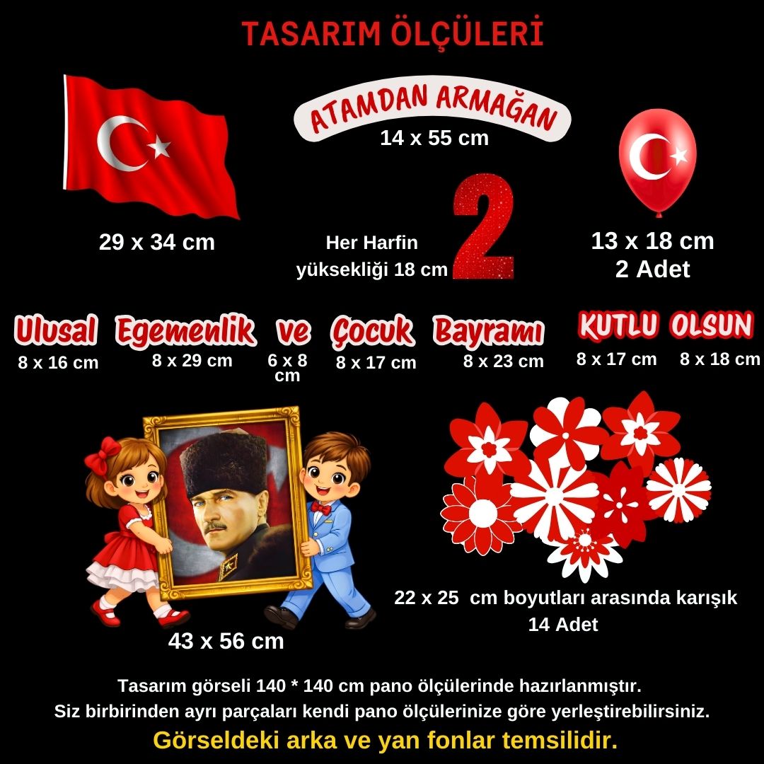 23 Nisan Çocuk Bayramı Parçalı Pano Süsü Model 01 | Okul ve Sınıf Panosu Figür Seti