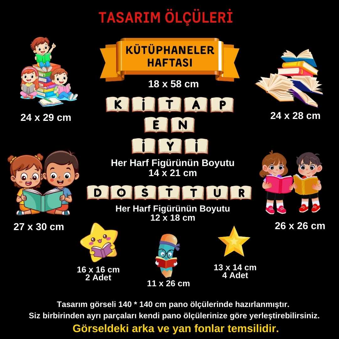 Kütüphaneler Haftası Okul Panosu Seti – Kitap Sevgisi Temalı Figürlü Sınıf Süsü (Hazır Kesim)