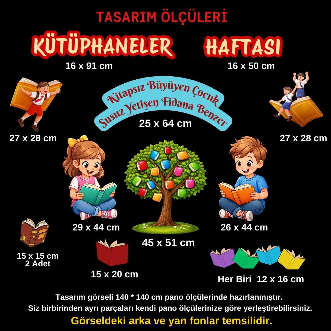 Kütüphaneler Haftası Okul Panosu Seti 01 – Kitap Sevgisi Temalı Figürlü Sınıf Süsü (Hazır Kesim)