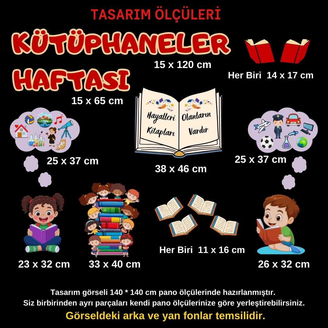 Kütüphaneler Haftası Okul Panosu Seti 02 – Kitap Sevgisi Temalı Figürlü Sınıf Süsü (Hazır Kesim)