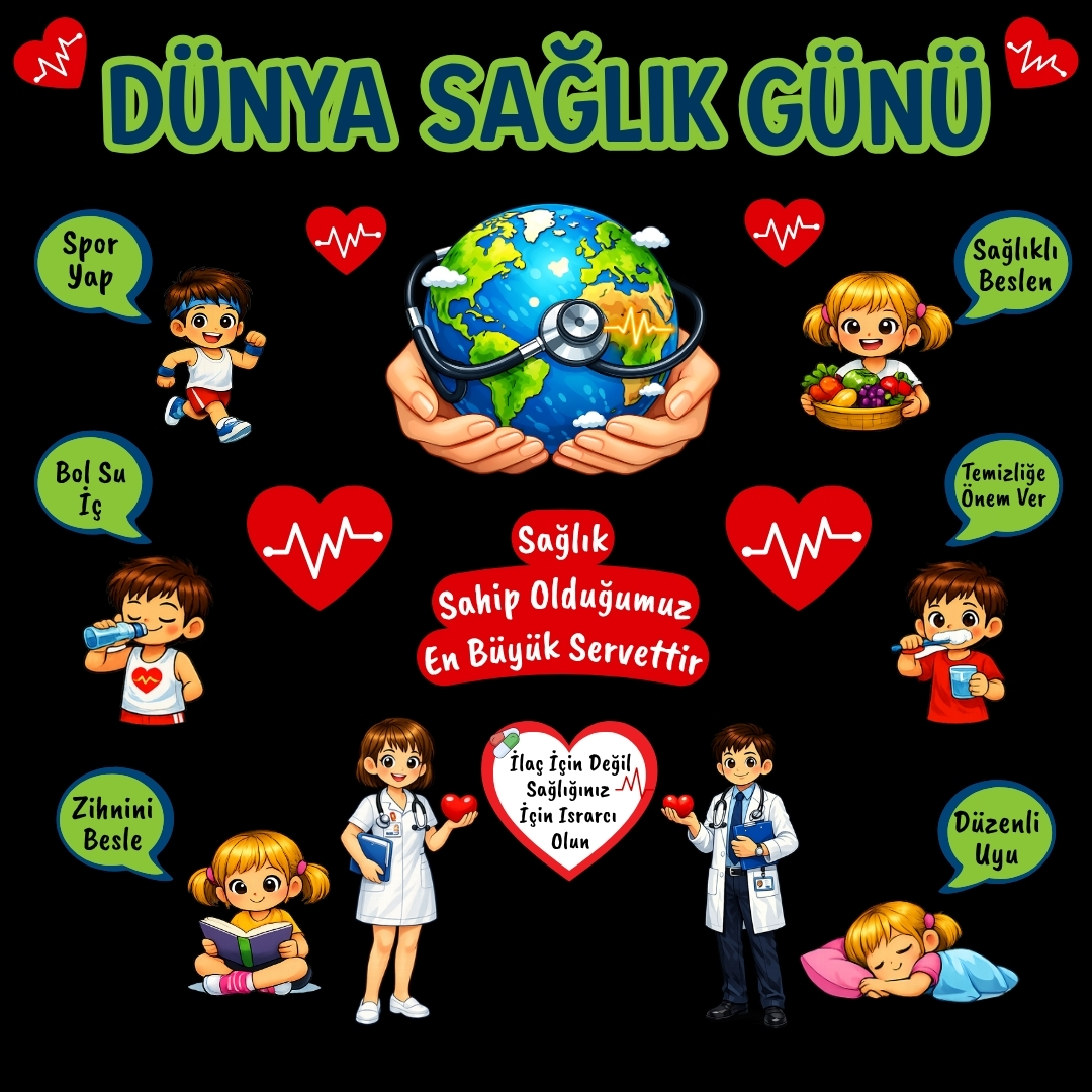 Dünya Sağlık Günü Okul Panosu Figür Seti | Hazır Kesim Sınıf Süsü