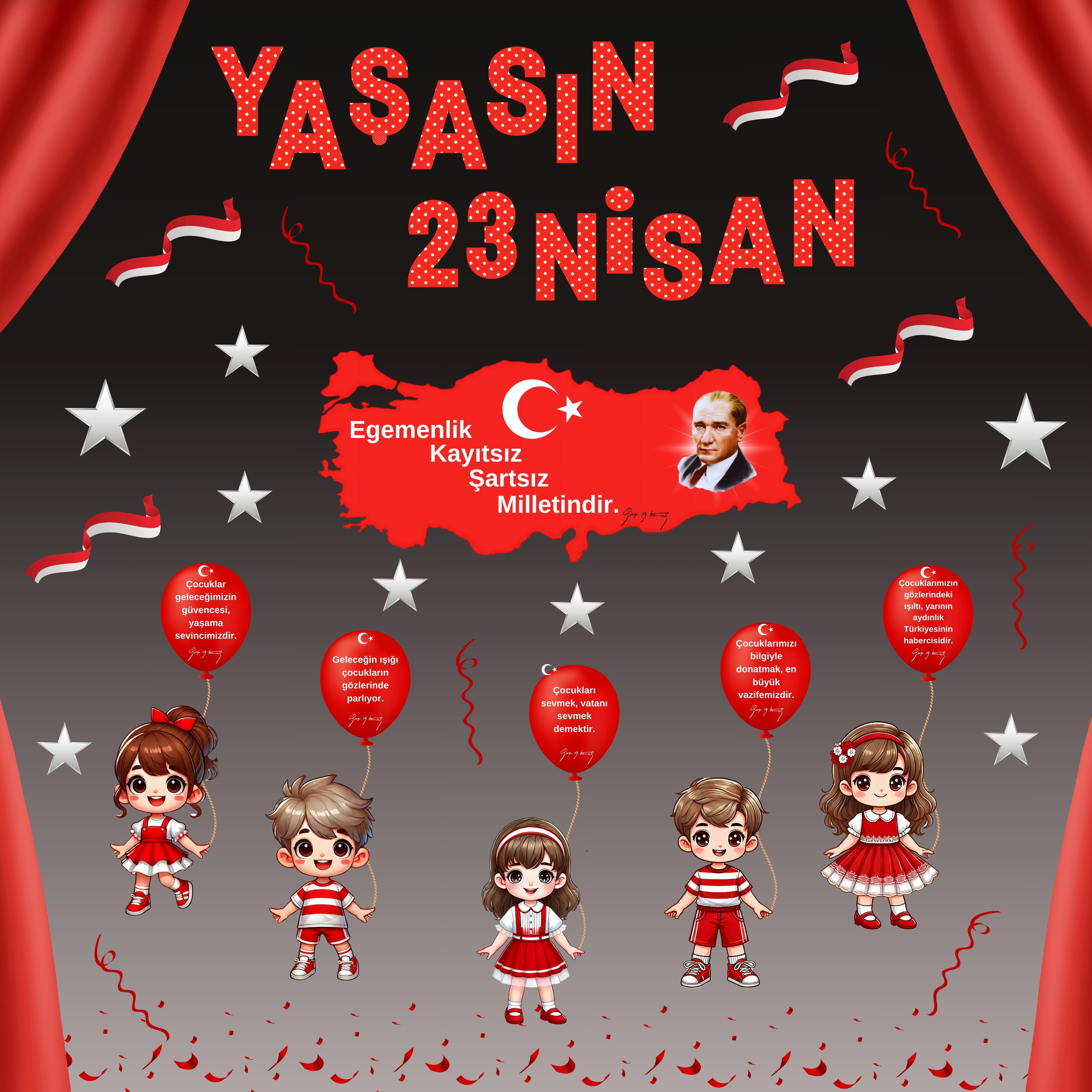 23 Nisan Ulusal Egemenlik ve Çocuk Bayramı PVC Vinil Pano Süsü 160x160 cm | Tek Parça Okul Sınıf Panosu (Model 08) 23 Nisan Ulusal Egemenlik ve Çocuk Bayramı PVC Vinil Pano Süsü 160x160 cm | Tek Parça Okul Sınıf Panosu (Model 08)