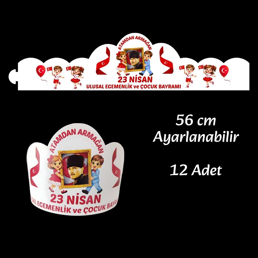 23 Nisan Çocuk Bayramı Tacı 12 Adet | Ayarlanabilir Karton Taç Ekonomik Set