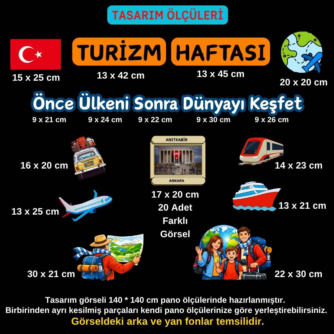 Turizm Haftası Pano Süsü Figür Seti | Hazır Kesim Okul Sınıf Dekoru