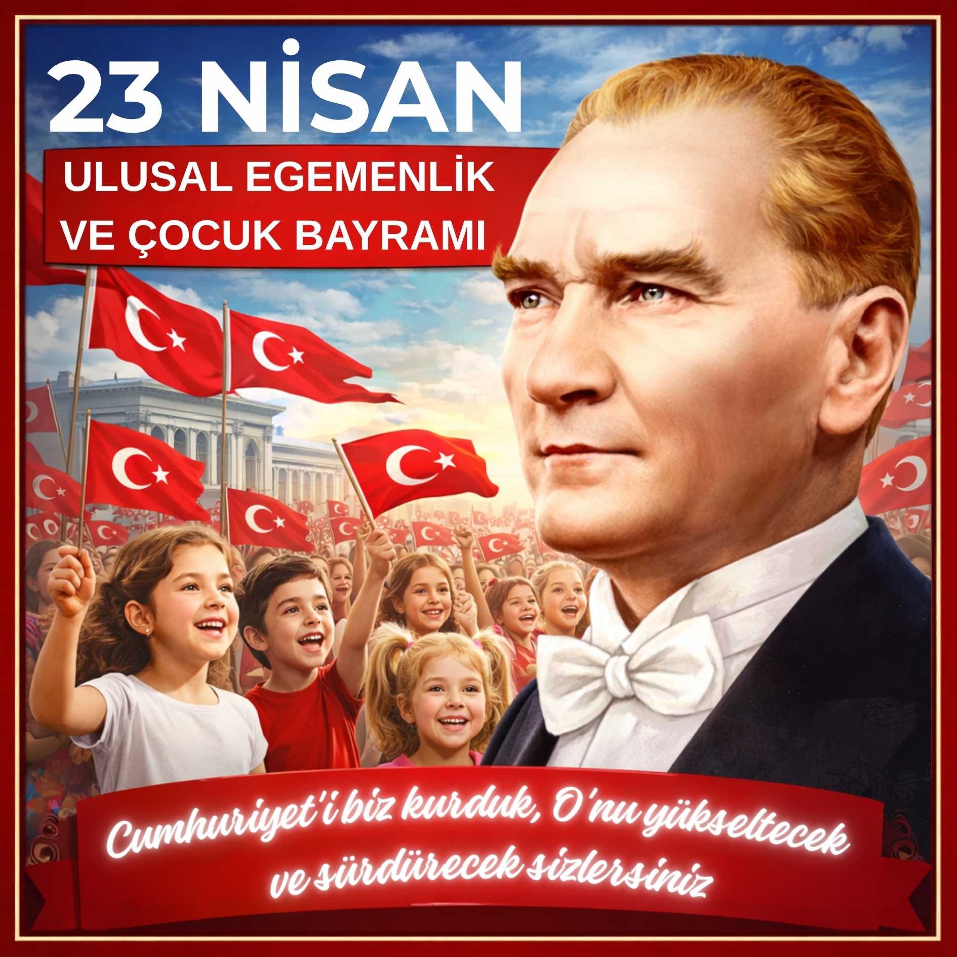 23 Nisan Ulusal Egemenlik ve Çocuk Bayramı Premium Vinil Pano Süsü 160x160 cm | Tek Parça Okul Sınıf Panosu (Model 16)