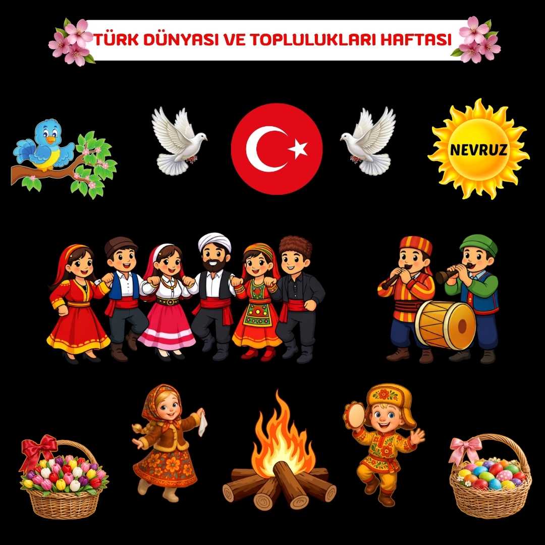 Türk Dünyası ve Toplulukları Haftası ( Nevruz Bahar Bayramı) Panosu Figür Seti | Hazır Kesim