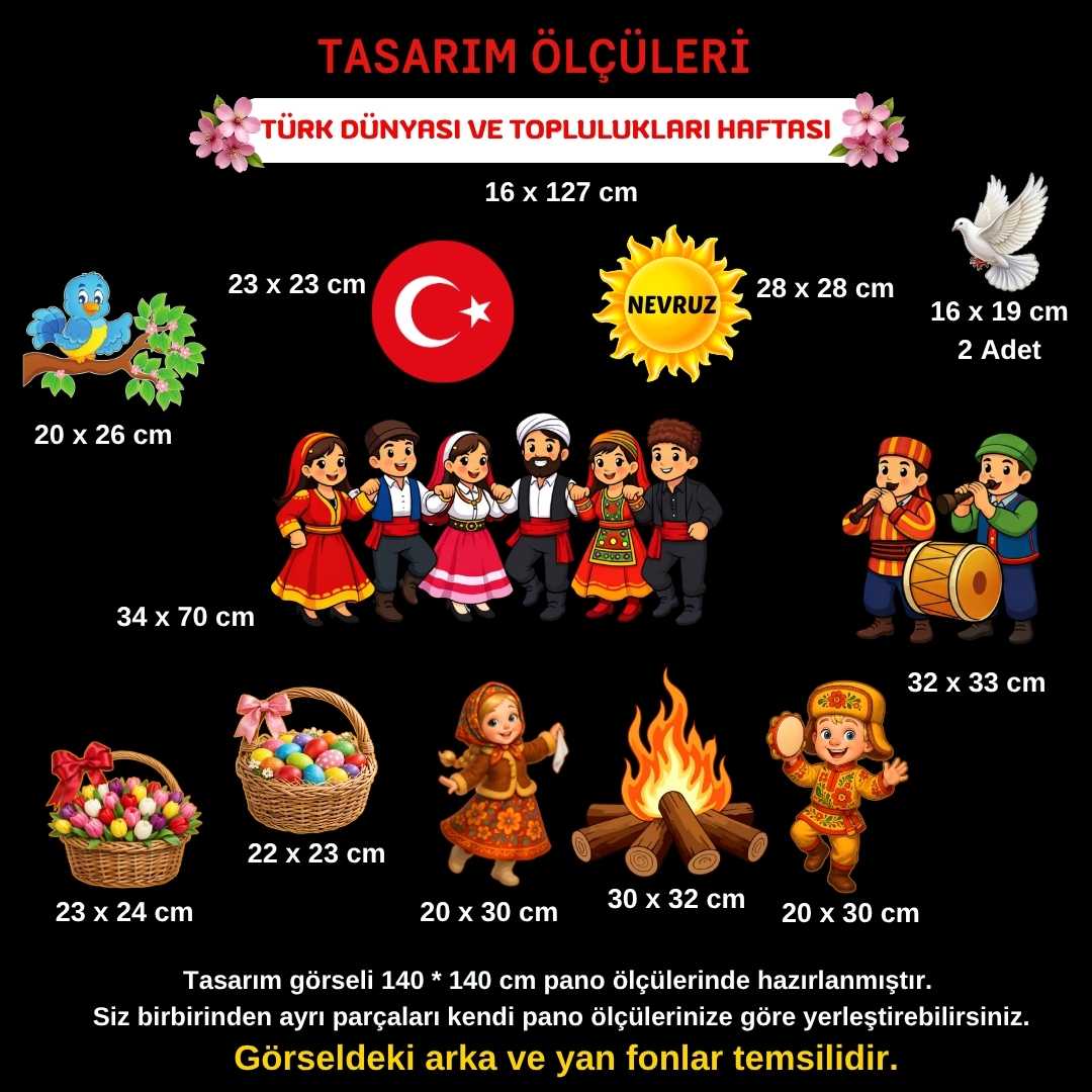 Türk Dünyası ve Toplulukları Haftası ( Nevruz Bahar Bayramı) Panosu Figür Seti | Hazır Kesim