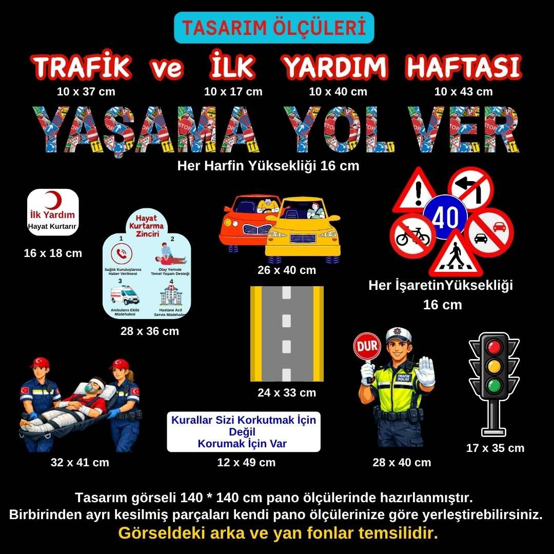 Trafik ve İlk Yardım Haftası Panosu Figür Seti | Hazır Kesim