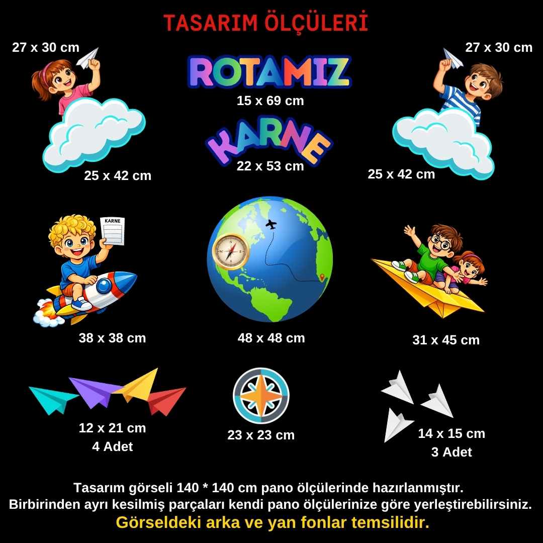 Karne Günü Temalı Rotamız Karne Okul Panosu Figür Seti | Hazır Kesim Sınıf Süsü