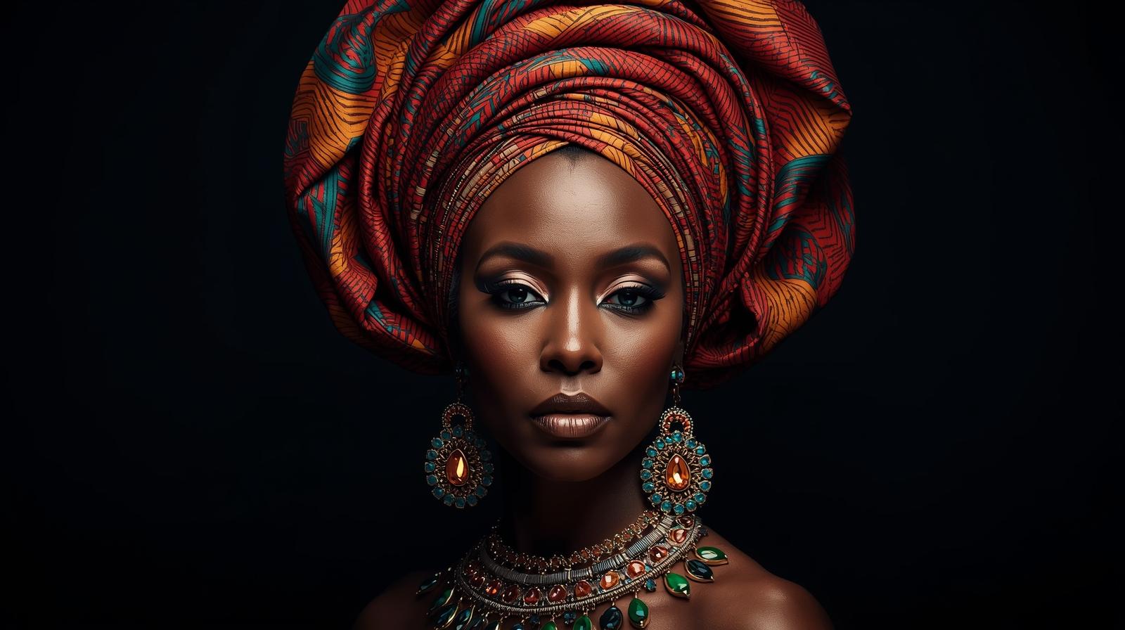 Afro Kraliçe Serisi 03 – Majestic Gele & Afrofütürizm Portresi (Canlı Renkler ve Regal Duruş) Afro Kraliçe Serisi 03 – Majestic Gele & Afrofütürizm Portresi (Canlı Renkler ve Regal Duruş)