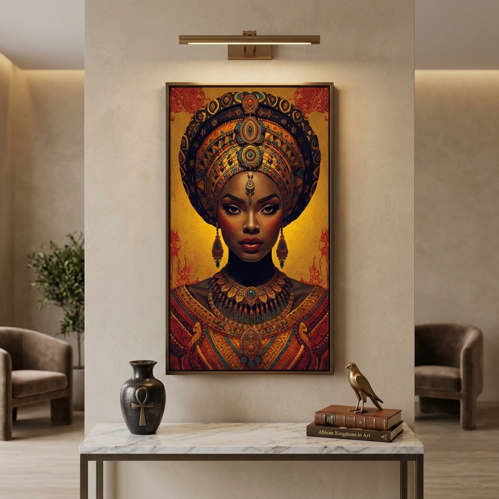 Afro Kraliçe Serisi 08 – Majestic Gele & Afrofütürizm Portresi (Canlı Renkler ve Regal Duruş)