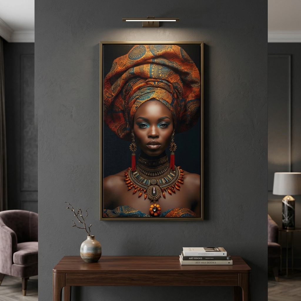 Afro Kraliçe Serisi 09 – Majestic Gele & Afrofütürizm Portresi (Canlı Renkler ve Regal Duruş)
