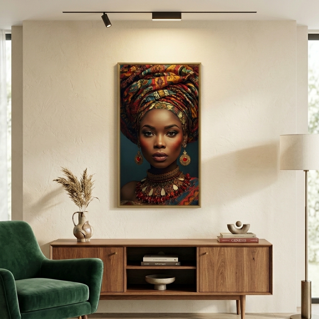 Afro Kraliçe Serisi 10 – Majestic Gele & Afrofütürizm Portresi (Canlı Renkler ve Regal Duruş)