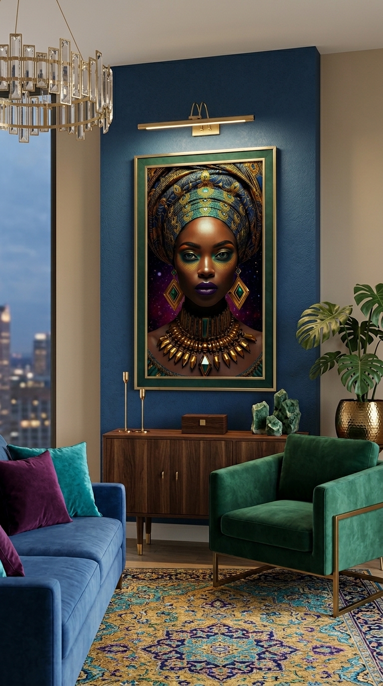 Afro Kraliçe Serisi 14 – Majestic Gele & Afrofütürizm Portresi (Canlı Renkler ve Regal Duruş)