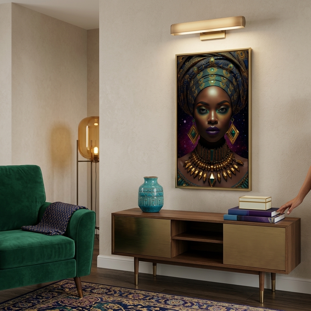 Afro Kraliçe Serisi 14 – Majestic Gele & Afrofütürizm Portresi (Canlı Renkler ve Regal Duruş)
