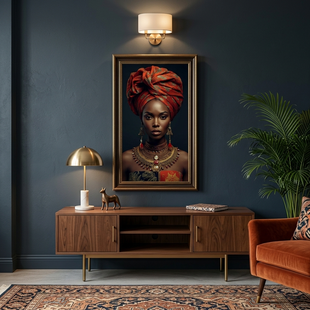 Afro Kraliçe Serisi 15 – Majestic Gele & Afrofütürizm Portresi (Canlı Renkler ve Regal Duruş)