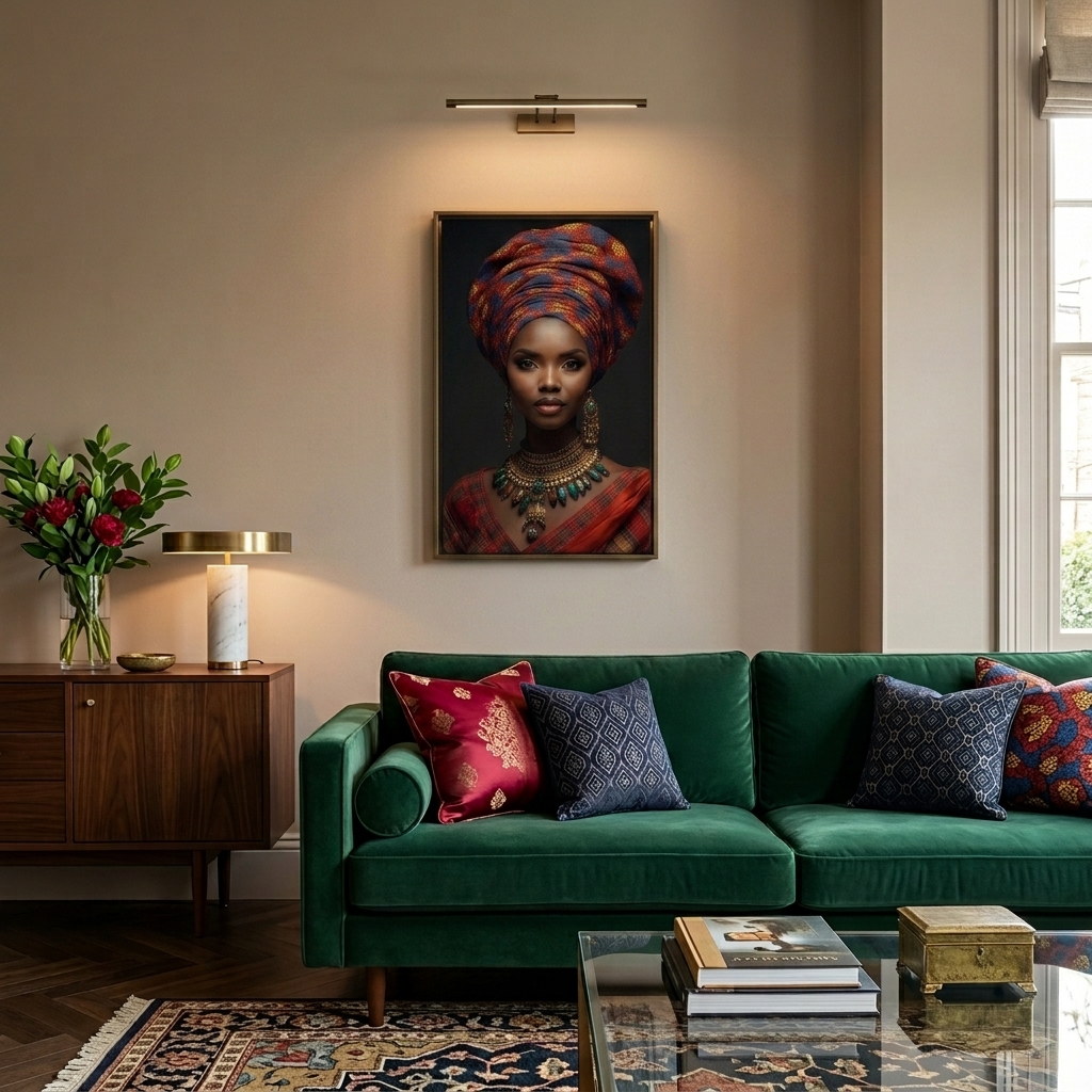 Afro Kraliçe Serisi 18 – Majestic Gele & Afrofütürizm Portresi (Canlı Renkler ve Regal Duruş)