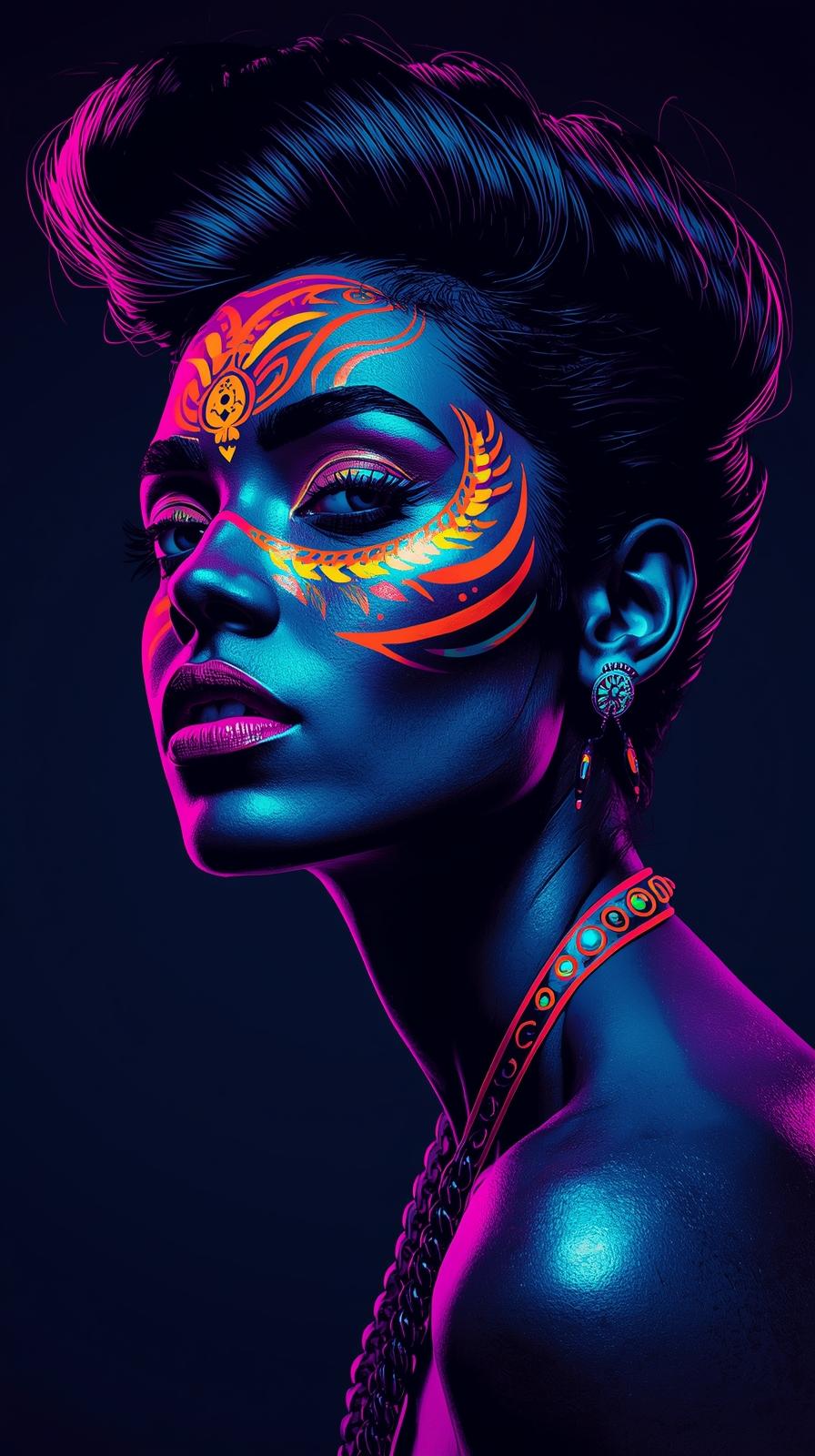 Neon Yüzler– Pop Art Kadın Portre Serisi 07 (Canlı Renkler ve Asi Duruş)