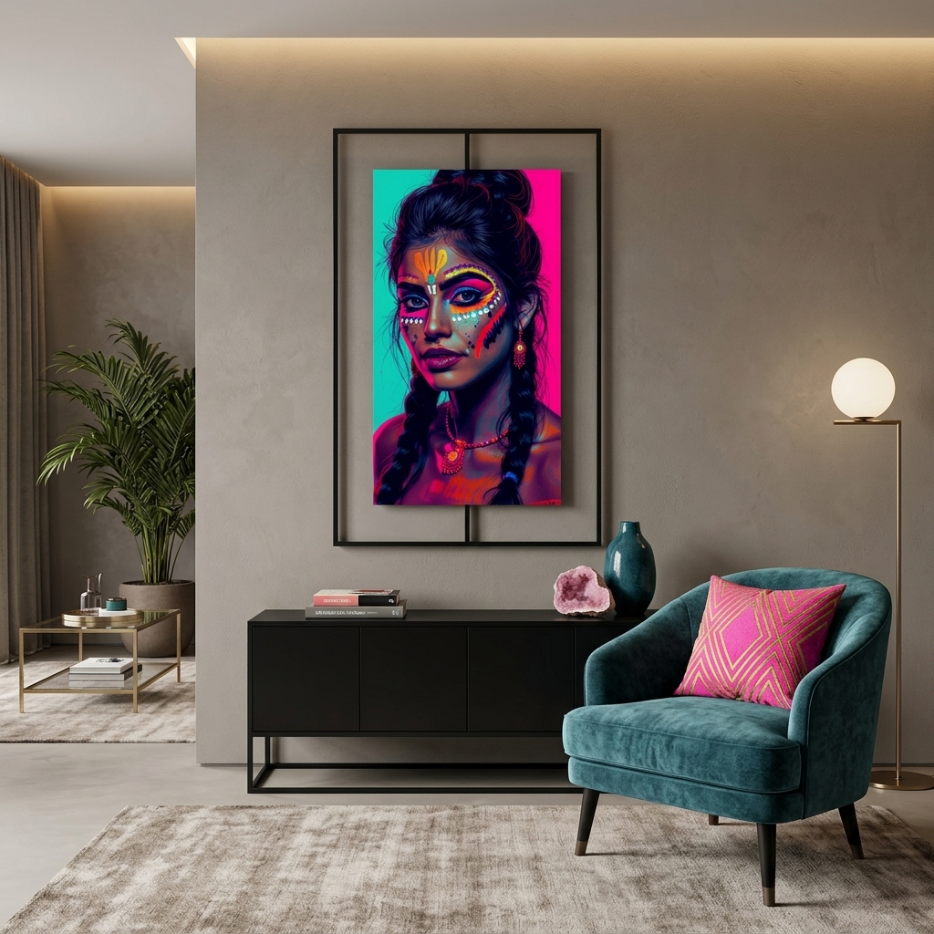 Neon Yüzler– Pop Art Kadın Portre Serisi 08 (Canlı Renkler ve Asi Duruş)