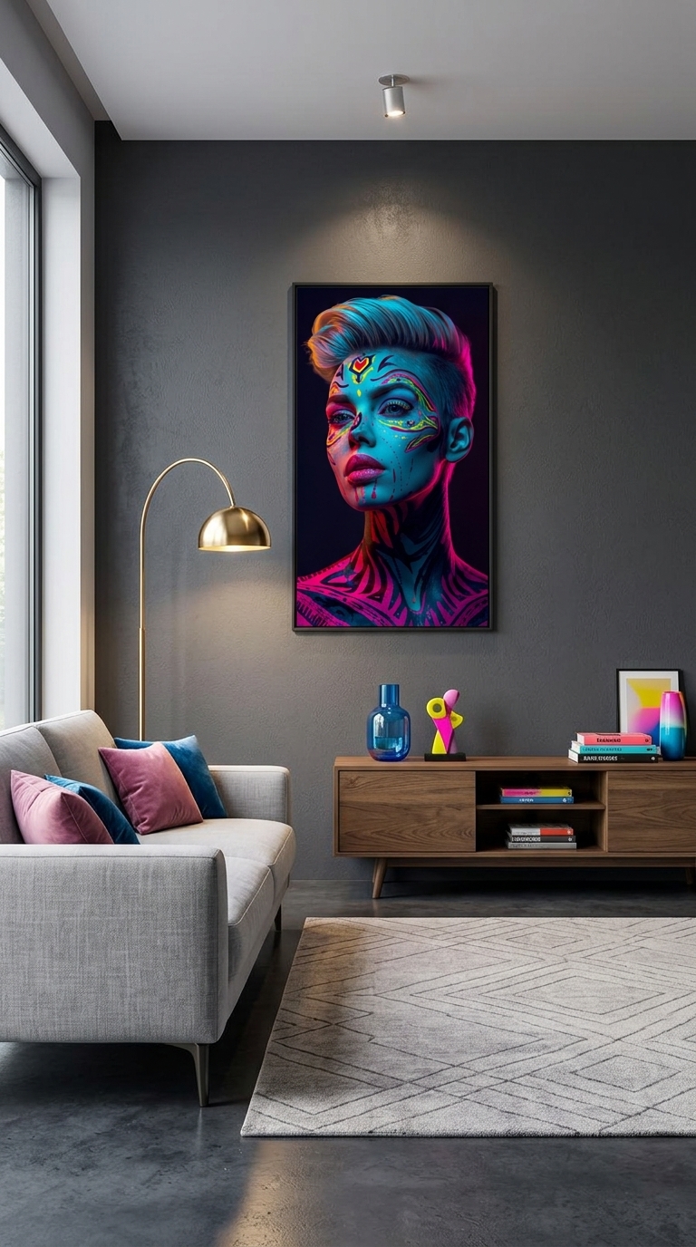 Neon Yüzler– Pop Art Kadın Portre Serisi 11 (Canlı Renkler ve Asi Duruş)