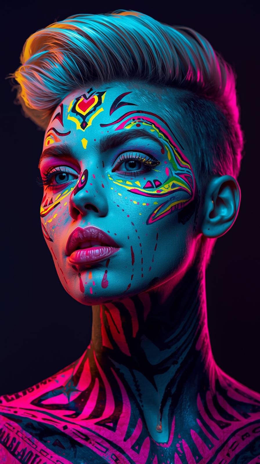 Neon Yüzler– Pop Art Kadın Portre Serisi 11 (Canlı Renkler ve Asi Duruş)