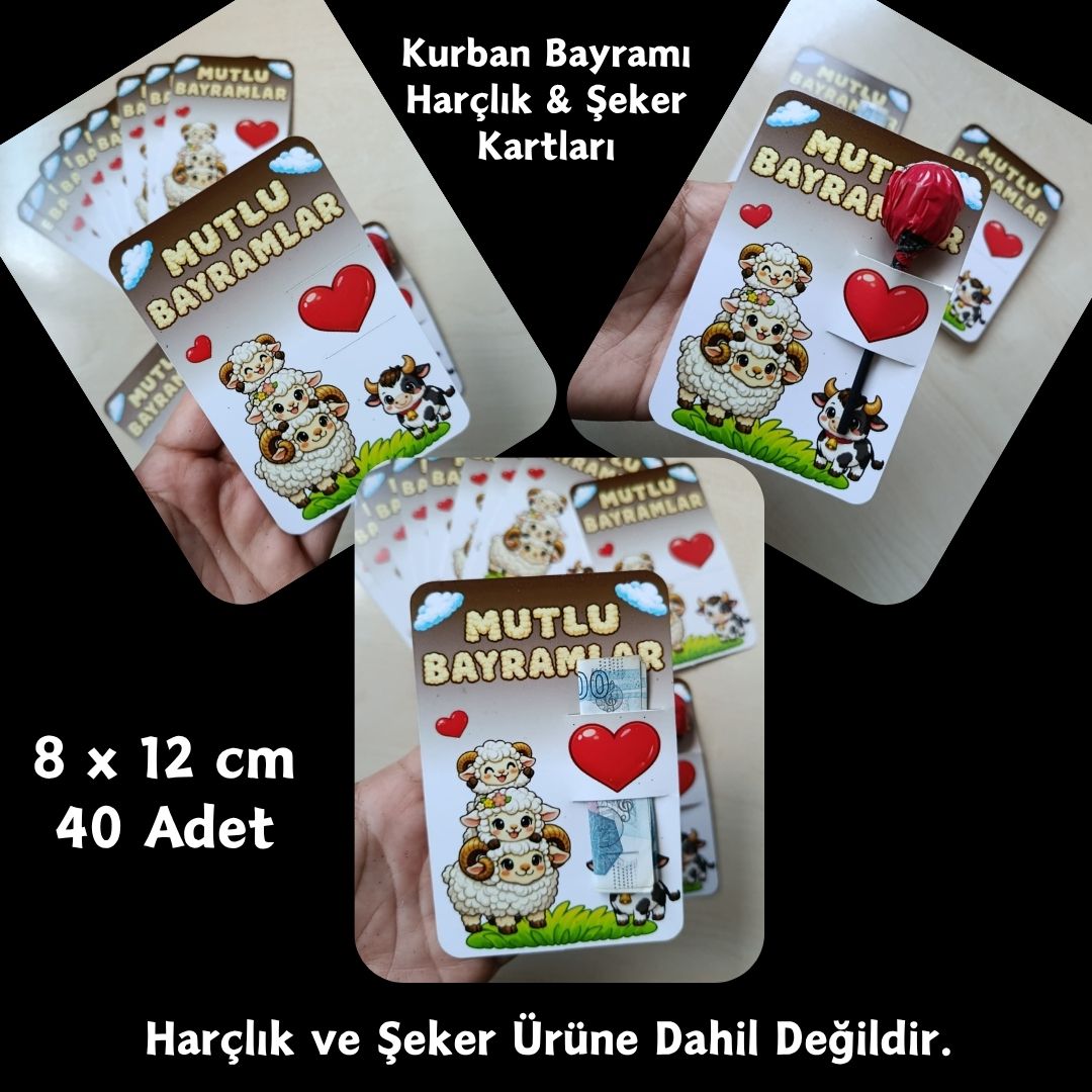 Kurban Bayramı Temalı Harçlık / Şeker Kartı 40 Adet Kurban Bayramı Temalı Harçlık / Şeker Kartı 40 Adet