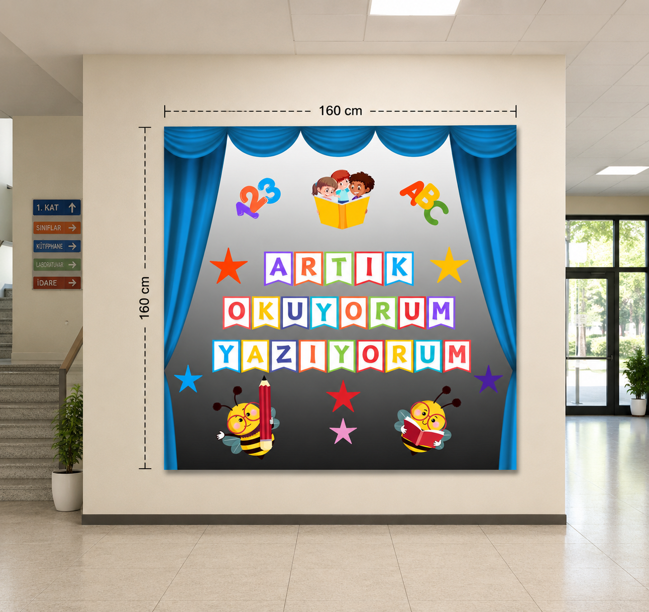 Okuma Bayramı Hatıra Fotoğrafı Panosu PVC Vinil Pano Süsü 160x160 cm | Tek Parça 06