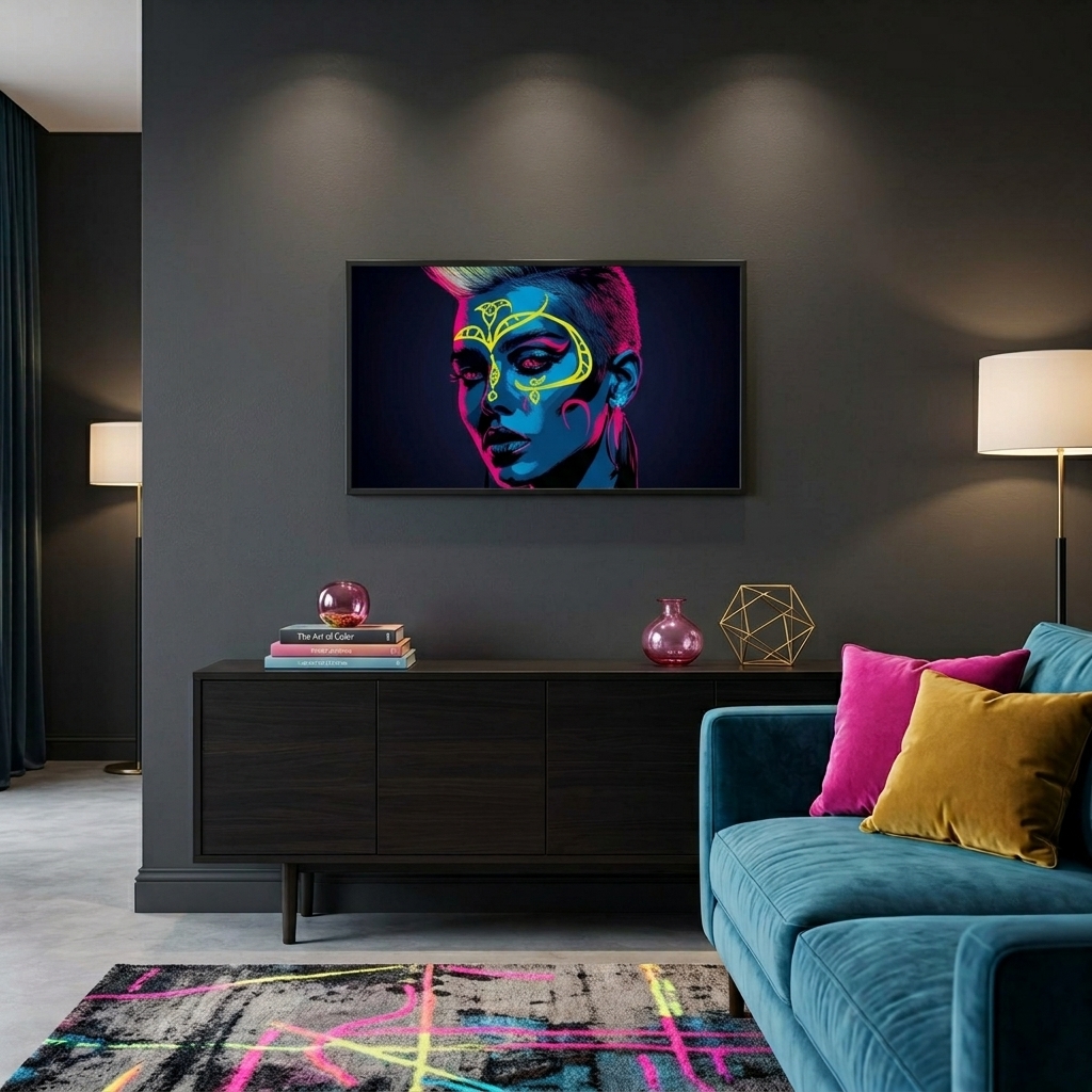 Neon Yüzler– Pop Art Kadın Portre Serisi 23 (Canlı Renkler ve Asi Duruş)