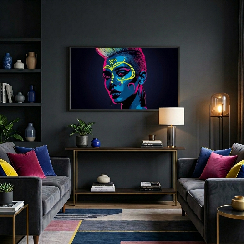 Neon Yüzler– Pop Art Kadın Portre Serisi 23 (Canlı Renkler ve Asi Duruş)