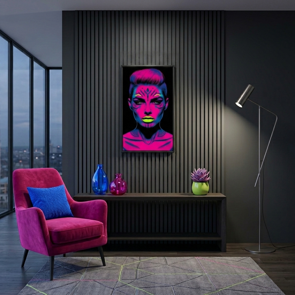 Neon Yüzler– Pop Art Kadın Portre Serisi 27 (Canlı Renkler ve Asi Duruş)