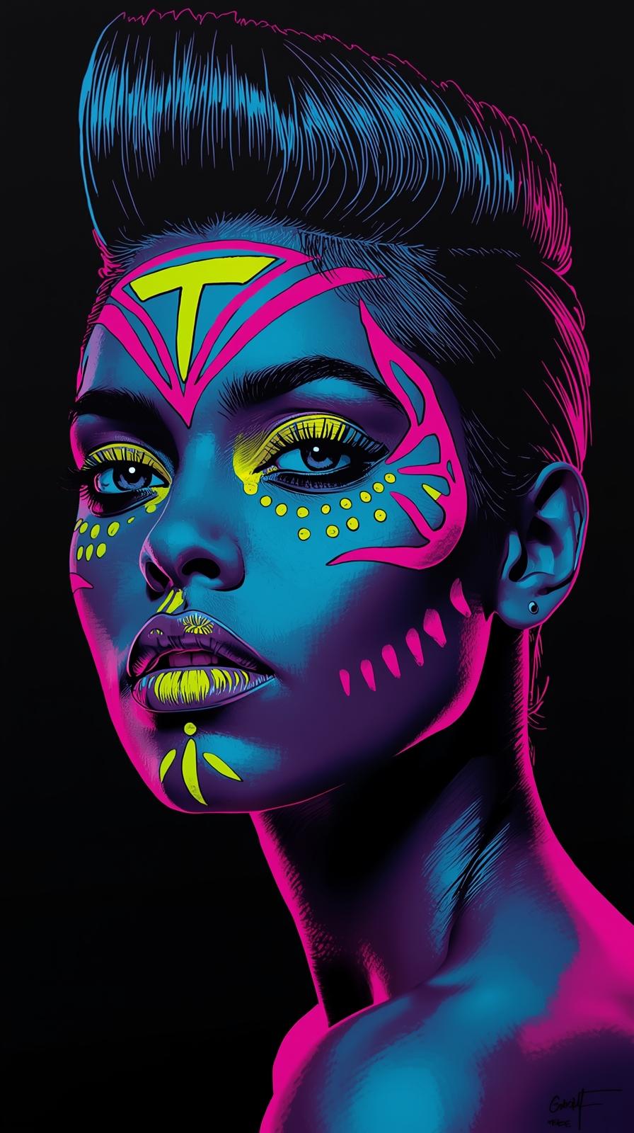 Neon Yüzler– Pop Art Kadın Portre Serisi 33 (Canlı Renkler ve Asi Duruş)