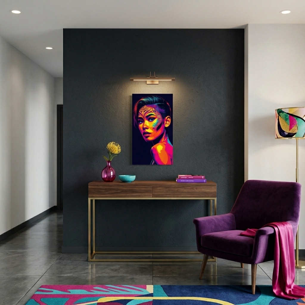 Neon Yüzler– Pop Art Kadın Portre Serisi 39 (Canlı Renkler ve Asi Duruş)