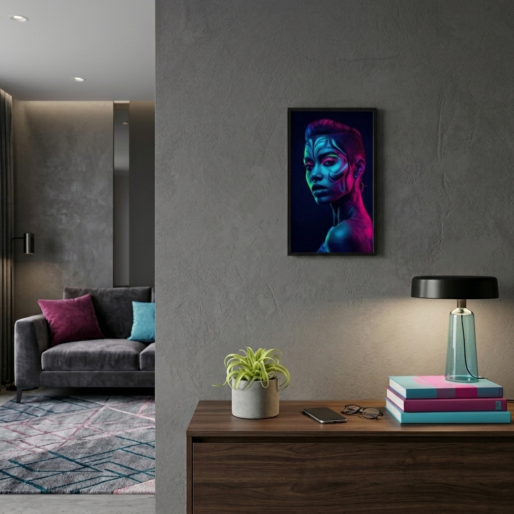 Neon Yüzler– Pop Art Kadın Portre Serisi 40 (Canlı Renkler ve Asi Duruş)