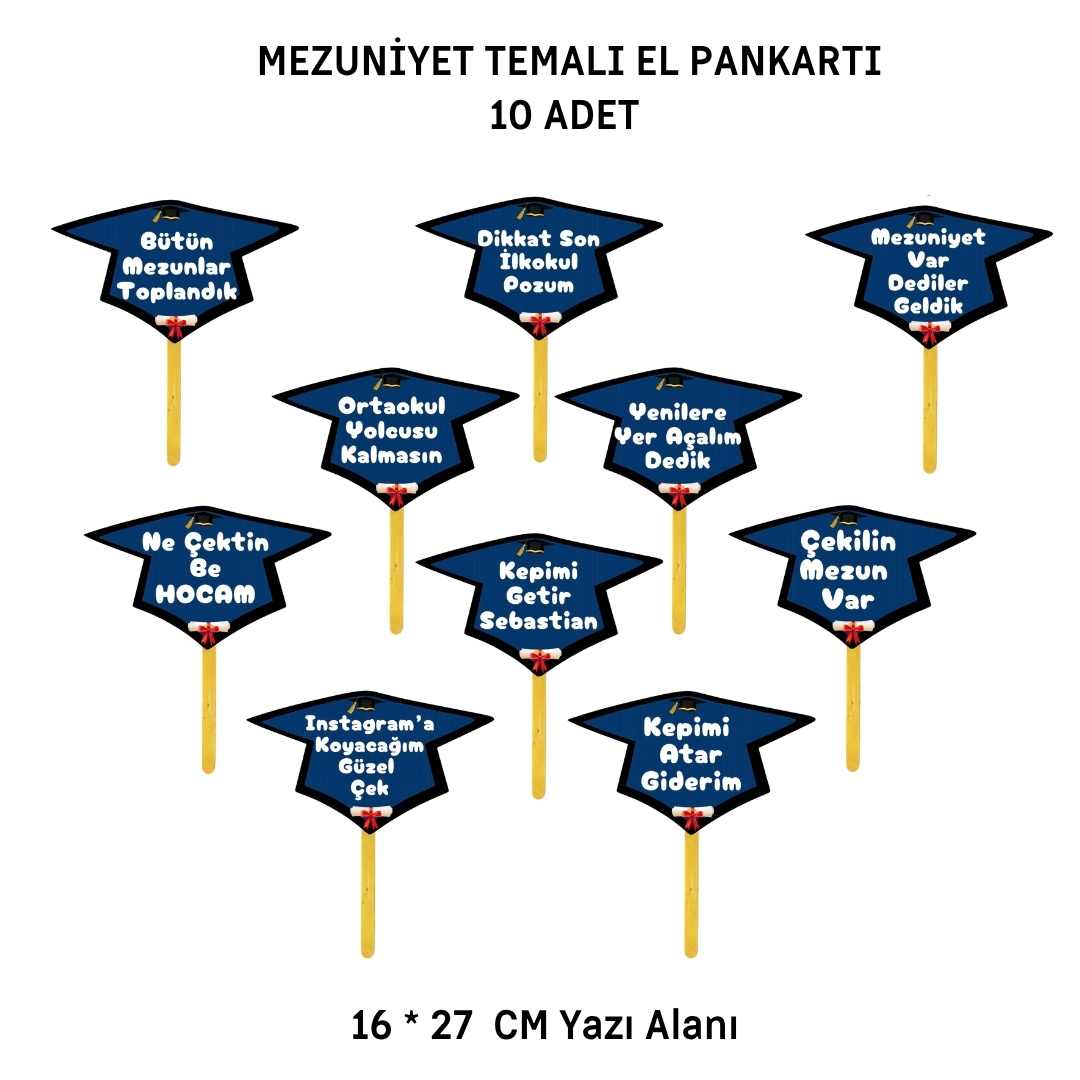 İlkokul Mezuniyet El Pankartı 10 Adet 