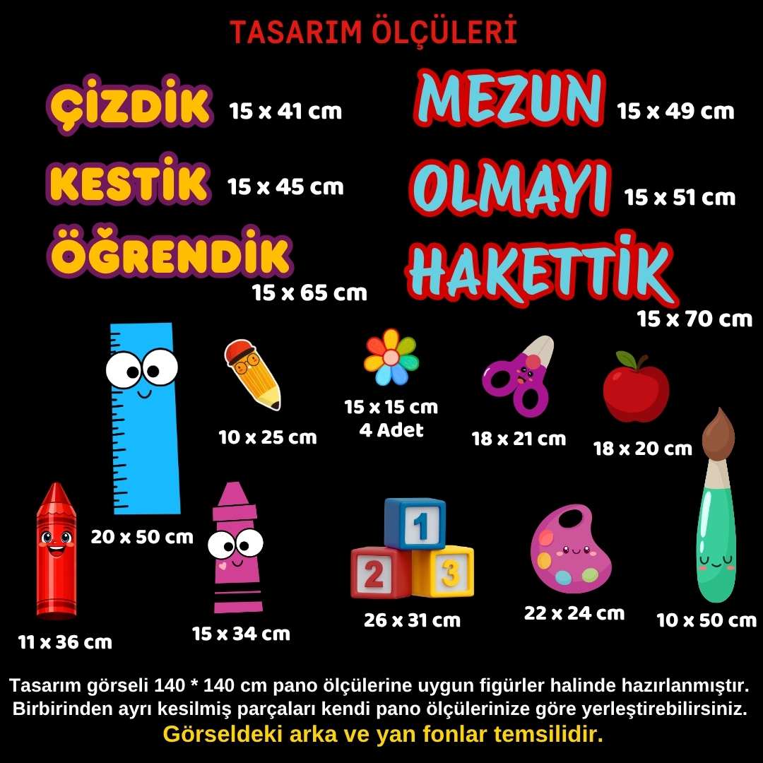 Mezuniyet Temalı Renkli Okul Panosu Figür Seti | Hazır Kesim Sınıf Süsü 01 Mezuniyet Temalı Renkli Okul Panosu Figür Seti | Hazır Kesim Sınıf Süsü 01