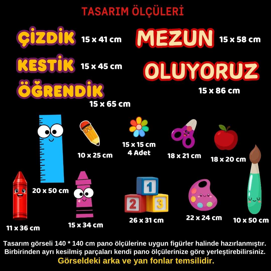 Mezuniyet Temalı Renkli Okul Panosu Figür Seti | Hazır Kesim Sınıf Süsü 02 Mezuniyet Temalı Renkli Okul Panosu Figür Seti | Hazır Kesim Sınıf Süsü 02