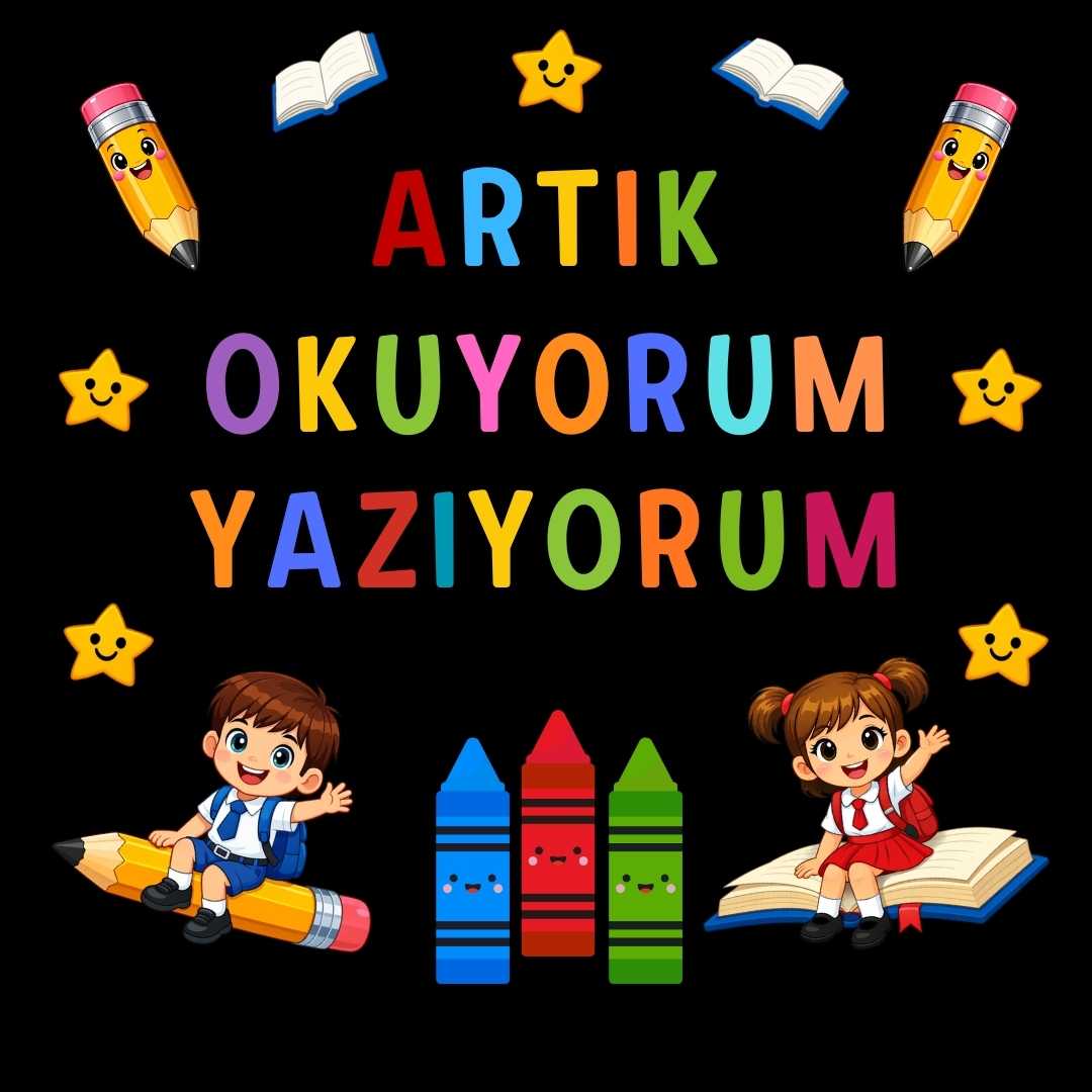 Okuma Bayramı (Artık Okuyorum Yazıyorum) Temalı Renkli Okul Panosu Figür Seti | Hazır Kesim Sınıf Süsü 01