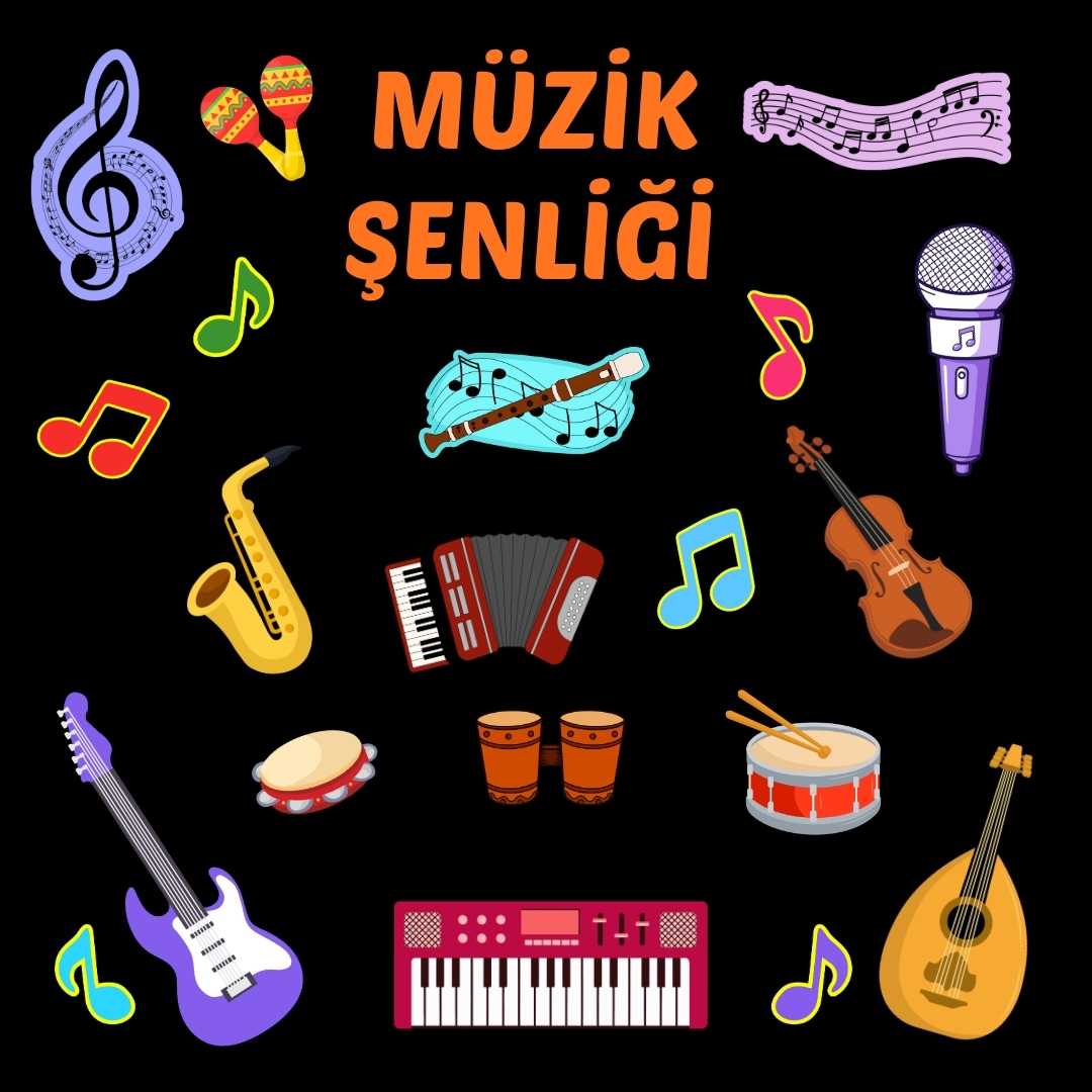 Müzik Şenliği Temalı Renkli Okul Panosu Figür Seti | Hazır Kesim Sınıf Süsü 02
