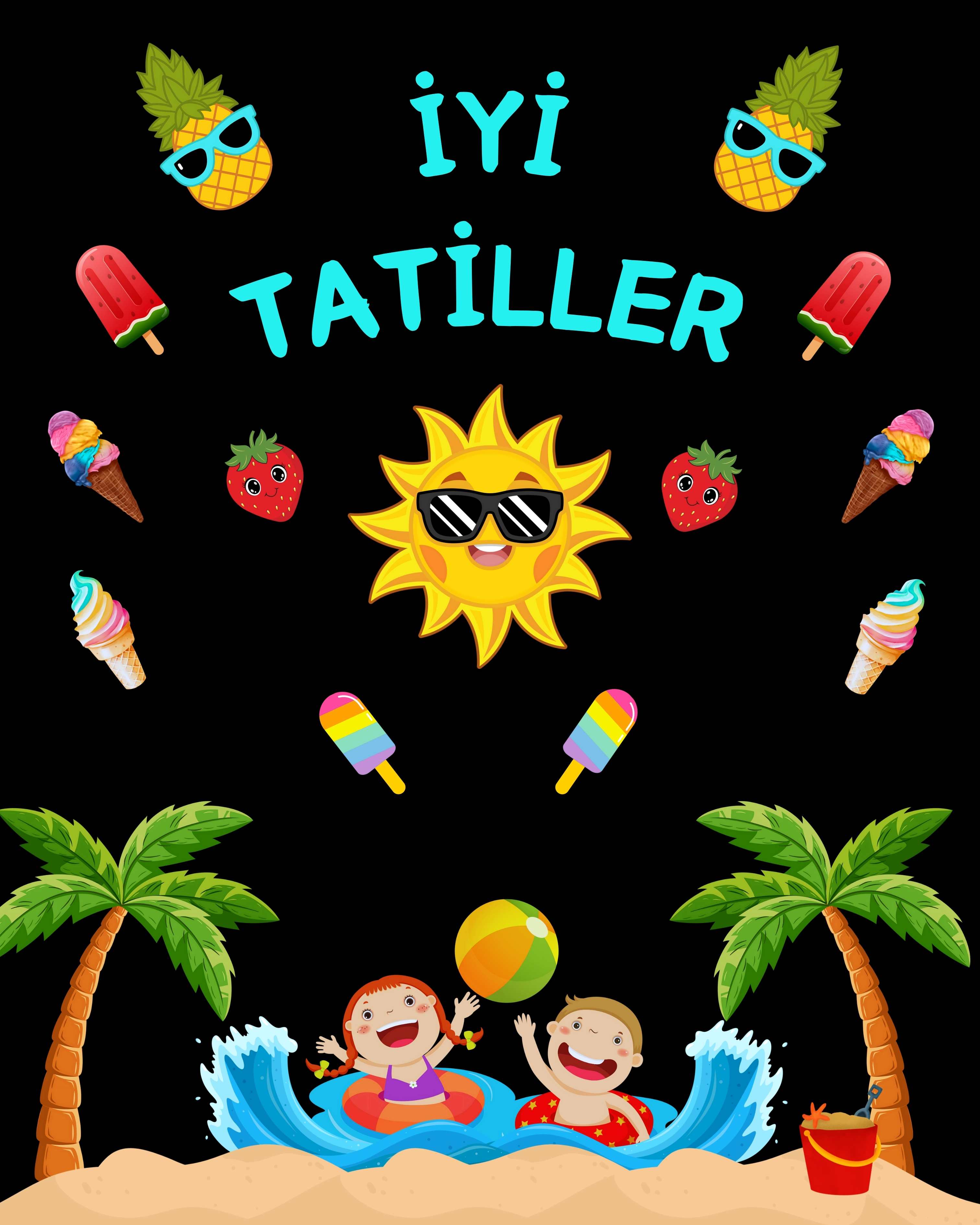 Tatil Temalı Karne Günü Hatıra Fotoğrafı PVC Vinil Afiş 160 x 200 cm | Tek Parça 14