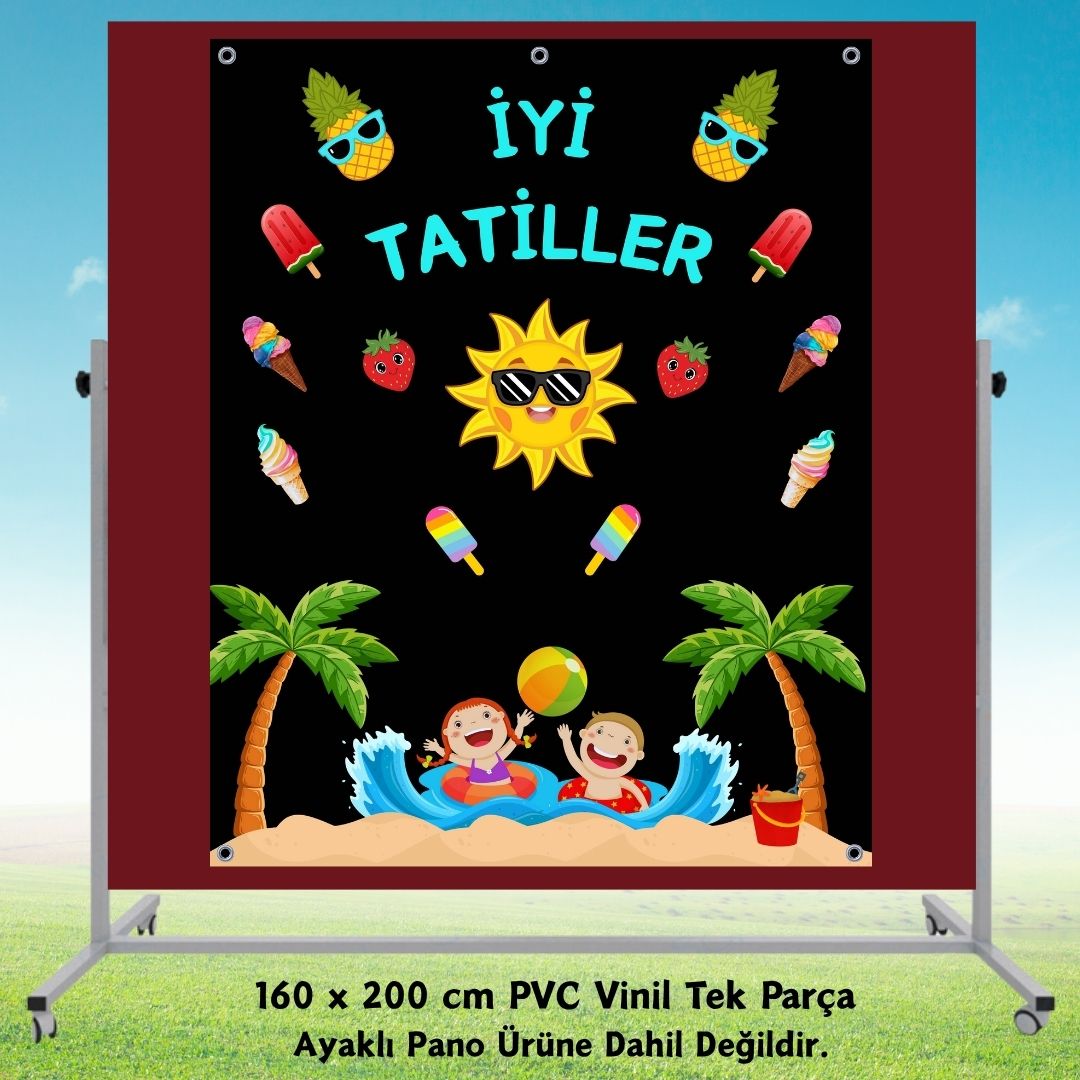Tatil Temalı Karne Günü Hatıra Fotoğrafı PVC Vinil Afiş 160 x 200 cm | Tek Parça 14