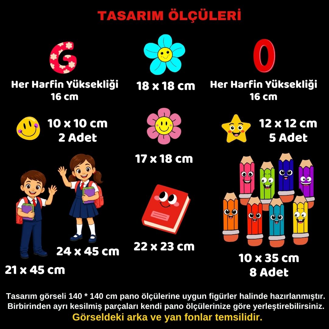 GÜLÜMSE OKUL BAŞLIYOR Okul Panosu Hazır Kesim Figür Seti