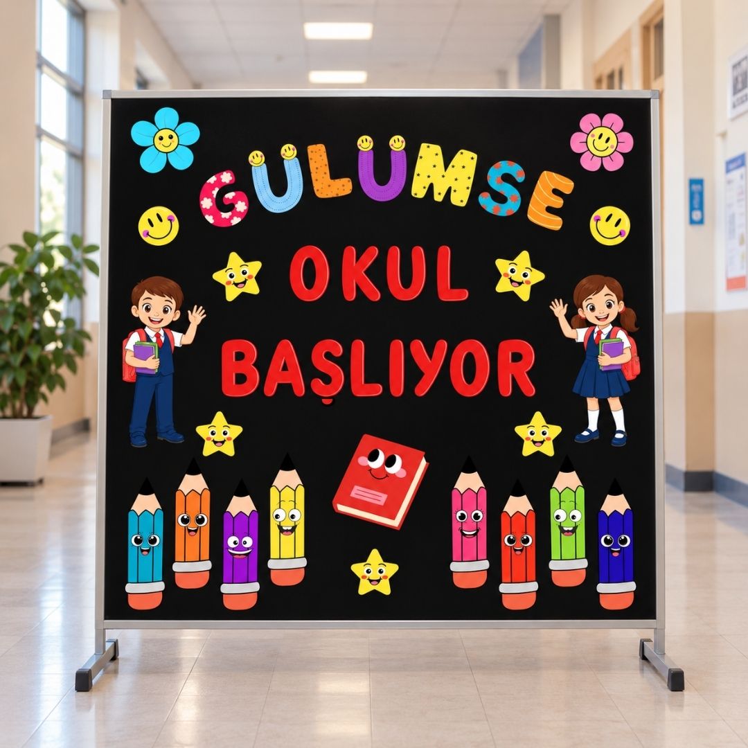 GÜLÜMSE OKUL BAŞLIYOR Okul Panosu Hazır Kesim Figür Seti