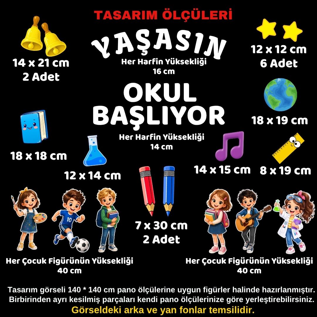 YAŞASIN OKUL BAŞLIYOR Okul Panosu Hazır Kesim Figür Seti