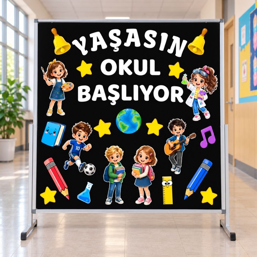YAŞASIN OKUL BAŞLIYOR Okul Panosu Hazır Kesim Figür Seti